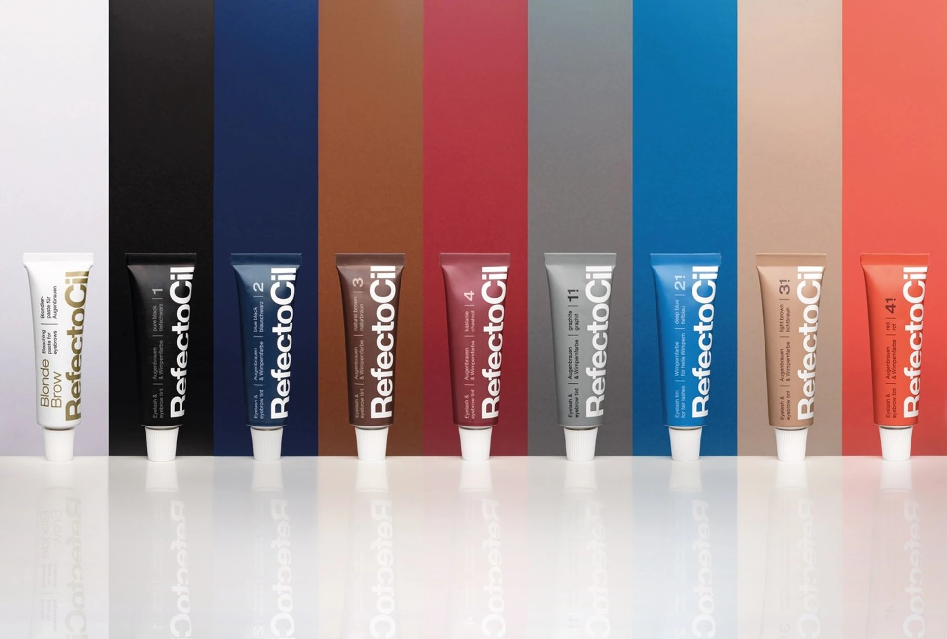 Gama oficială RefectoCil Classic Colours cu tuburi și benzi de culoare